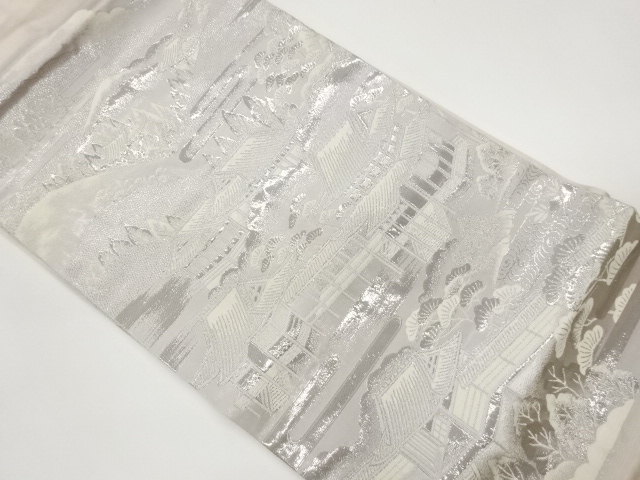 九百錦プラチナ箔屋敷風景模様織出し名古屋帯